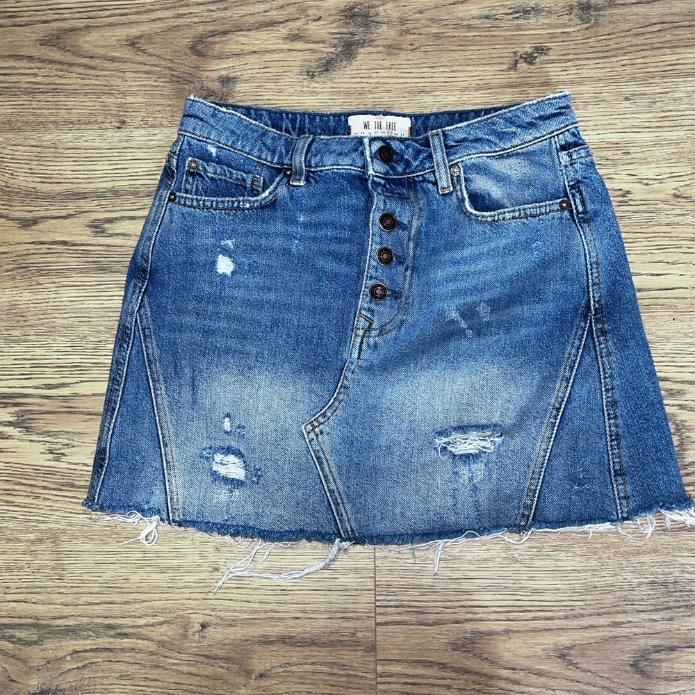 We The Free Distressed Denim Skirt 29 Free People 100% Cotton Y2K